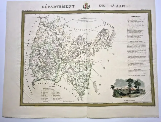 France Departement Ain 1841 Donnet Very Large Antique Map 19Th Century