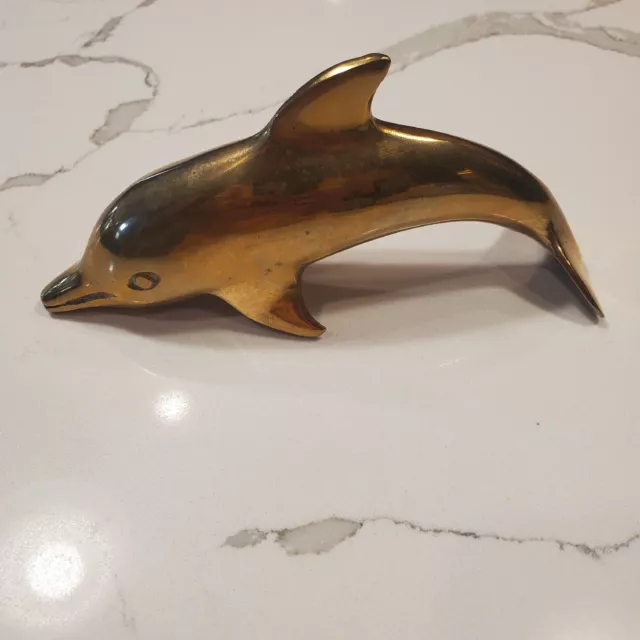 Vintage Brass Dolphin Sculpture 6.5” Large