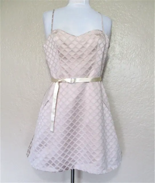 NWT Alethea Spectacle Dress sz 4 Women beige white lattice work silk blend $525