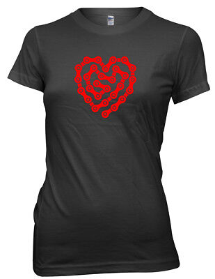 CATENA BICI CICLISMO Amore Cuore Design Donne Ragazze Divertente T-shirt