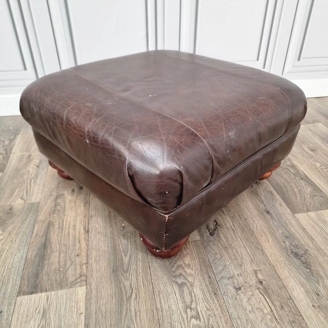 VINTAGE BROWN FOOT Stool Pouffe Leather Effect Vinyl Ottoman Retro