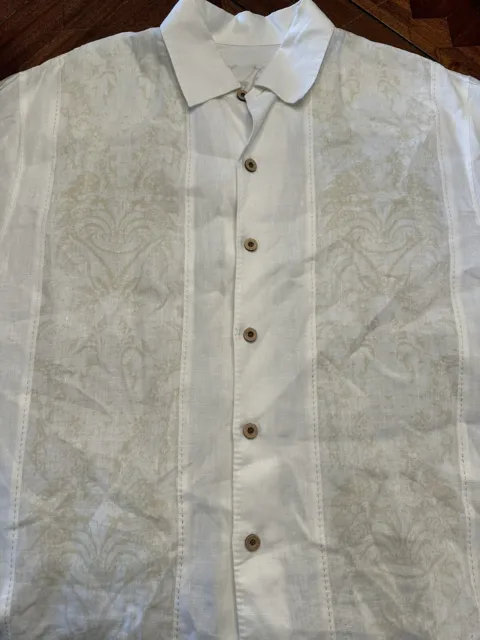 Tommy Bahama Shirt Adult Large White Floral Button Up Long Sleeve Linen Mens