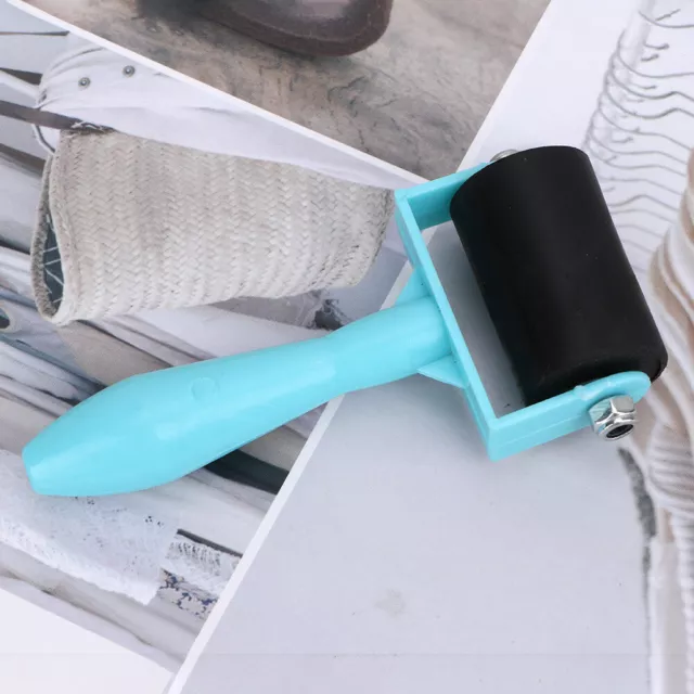 (Blue)Rubber Roller 3.5cm Rubber Brayer Glue Roller Soft Ink Applicator For
