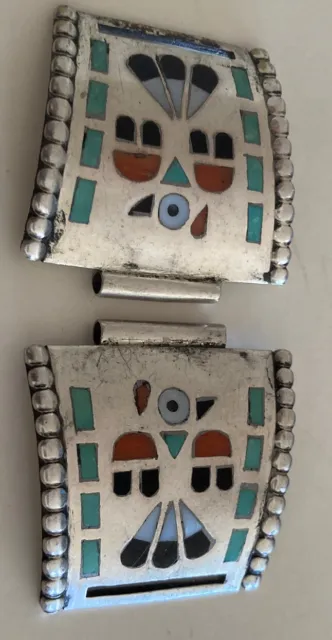 Vintage Zuni old Pawn Thunderbird Multi Stones sterling silver Watch Tips Band