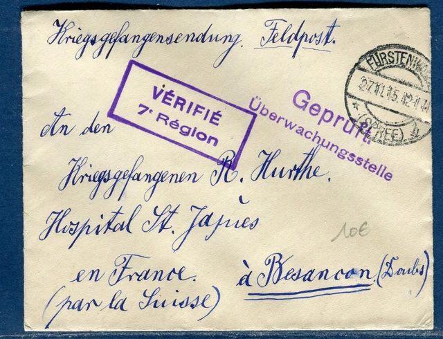Allemagne - Enveloppe en FM de Fürstenwalde pour la France en 1915   réf N2