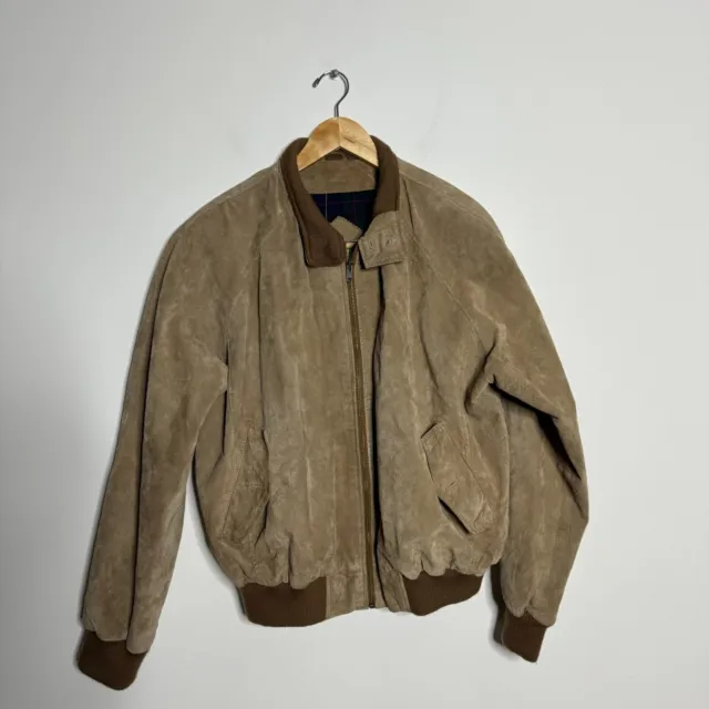 Orvis 100% Genuine Leather Suede Jacket Mens Brown Size M Bomber Coat