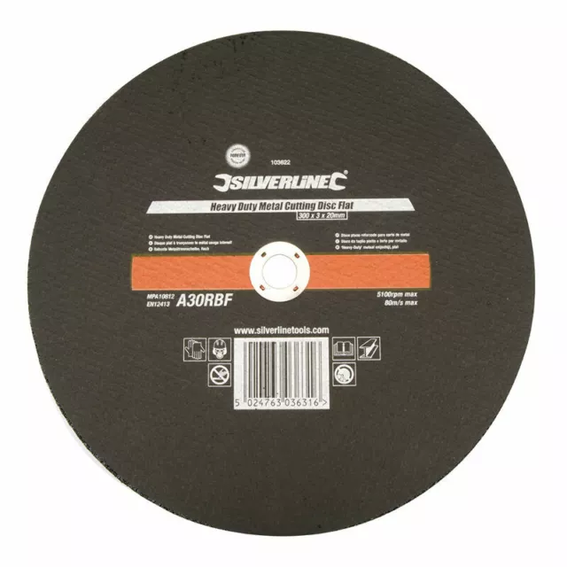 Silverline Heavy Duty Metal Cutting Disc Flat 300 x 3 x 20mm Grinding 103622