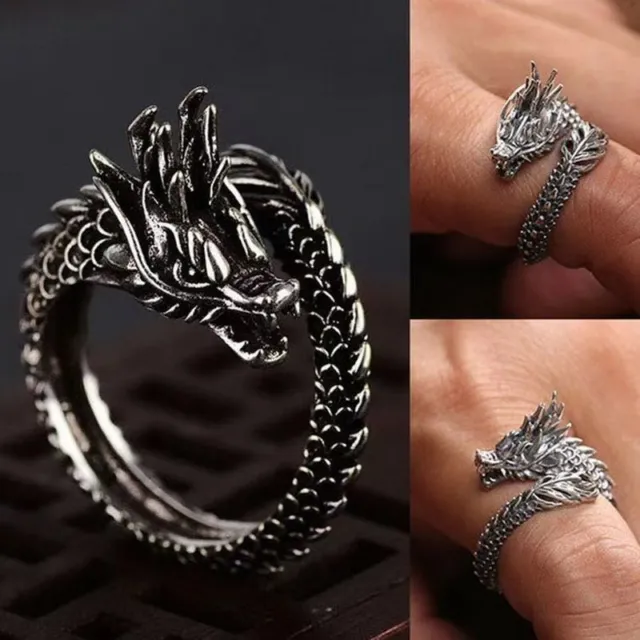 Retro 925 Silver Dargon Rings Knuckle Opening Ring Men Adjustable Jewelry