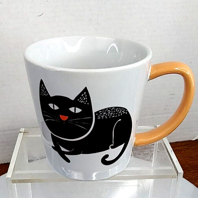 Meow Meow 14oz White Orange Handle Cat Kitty Coffee Tea Cup Mug