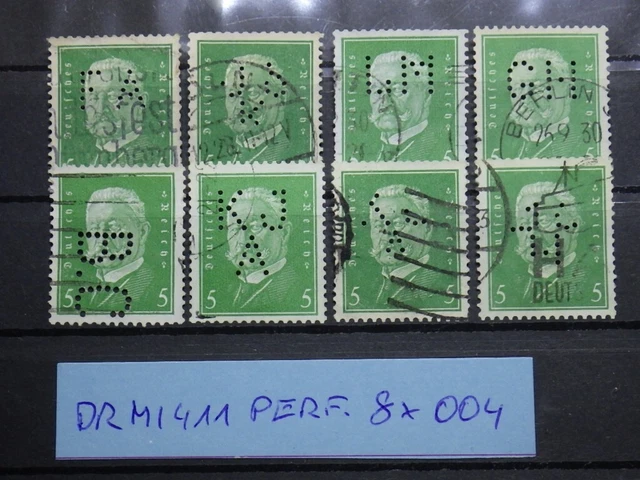 Deutsches Reich 8 x MI. 411 Perfin Perfins Firmenlochung Lot gestempelt 004
