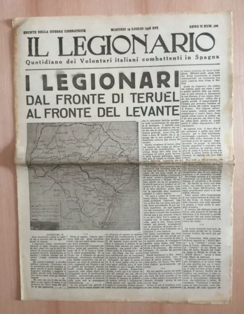 Il Legionario Quotidiano Volontari Italiani Combattenti Spagna 19.07.1938 Ww2