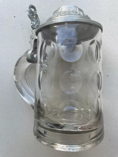Glas Bierhumpen  Bierkrug mit Zinndeckel - geschliffen - vor 1900