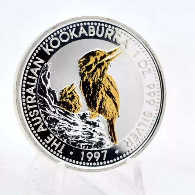 1 OZ Silber Kookaburra 1997 mit Goldapplikation Lagerräumung