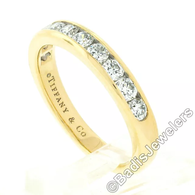 Tiffany & Co. 18k Oro Amarillo 1ct Canal Diamante Redondo Anillo de Boda W/ Caja