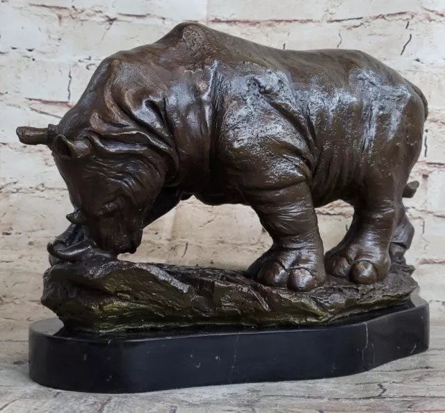 Wow Detailed Asian Rhinoceros Bronze Indian Rhino Art Deco Sculpture