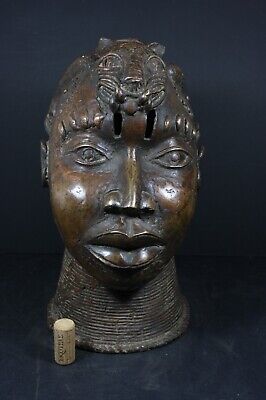 Lifesize 13.6" African BENIN Bronze OBA King Head - Nigeria, AFRICAN TRIBAL ART 2