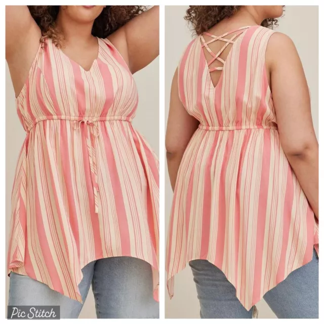 NWT Torrid 4 Babydoll Stretch Challis Stripe Hanky Hem Sleeveless Top Size 4X 26