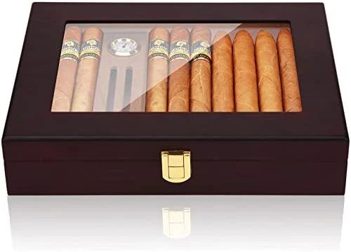 Cigar Humidors Desktop Cigar Box for 10-25 Cigars with Humidifier Hygrometer