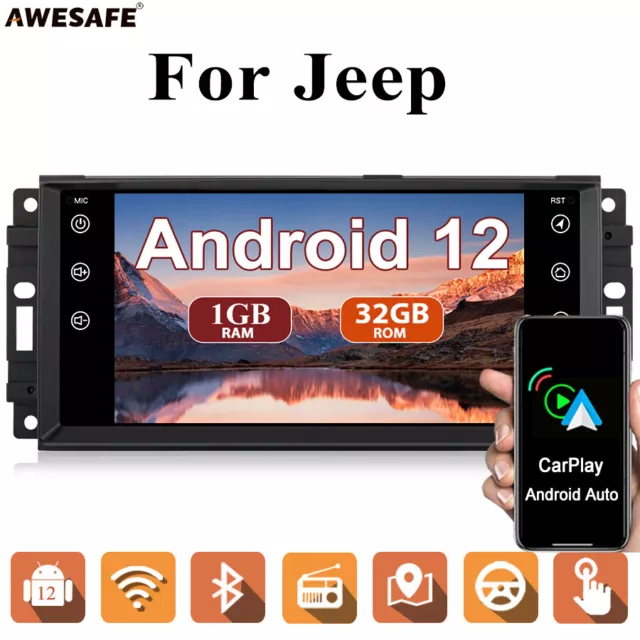 Android 12 Car Stereo Radio GPS SAT NAV Carplay For Jeep Wrangler Chrysler Dodge