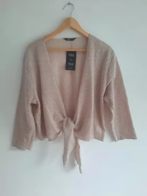 TIGI Lightweight Front Tie Short Oatmeal Cardigan BNWT