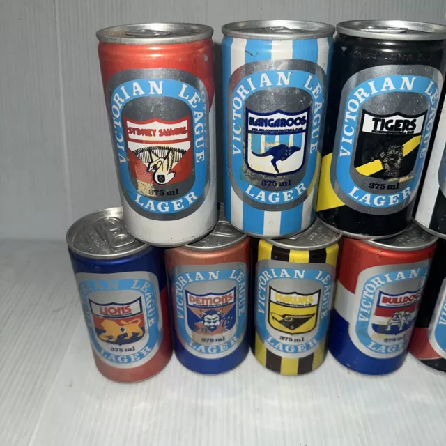 Vtg 1984 Victorian League Lager AFL VFL CANS Tins Empty As Is Dusty Dirty Dents 2