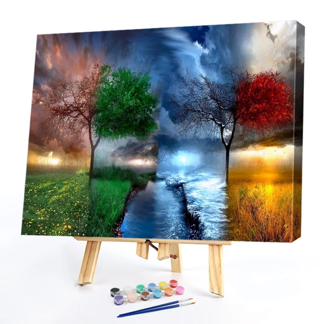 DIY TREE OF Four Seasons Oil Painting By Numbers Kit Modern Art Decor ...
