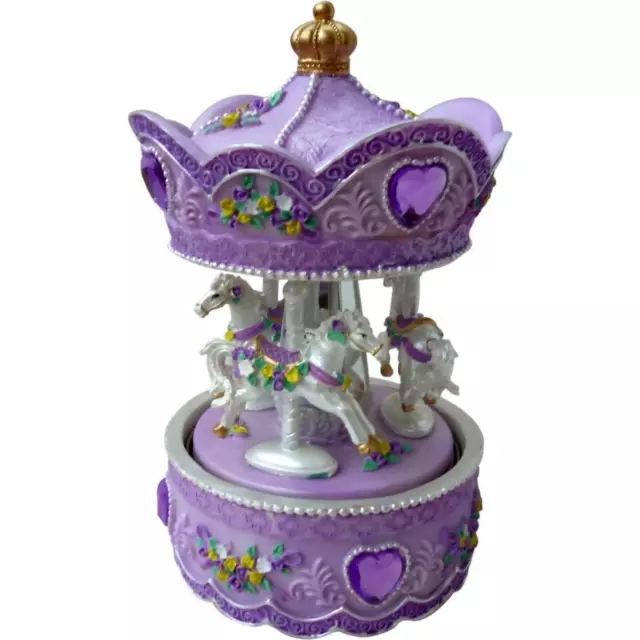 Cotton Candy - Musical Wind Up 3 Horse Carousel Mauve With Flower Detailing 6...