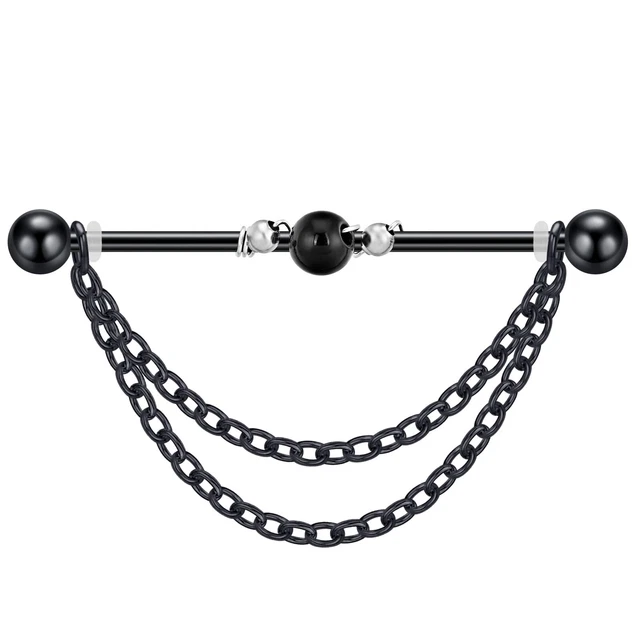 1PC Arrow Industrial Barbell 316L Steel Chain Earring Cartilage Bar Piercing 14G