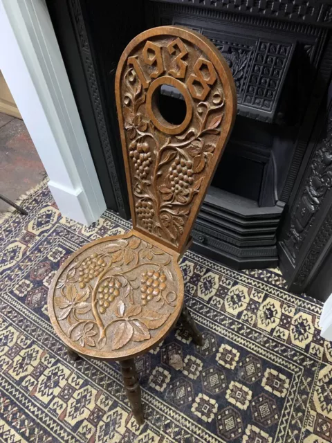 Spinning Oak Chair Dated 1938 Hand Carved Spinning  Rare Design