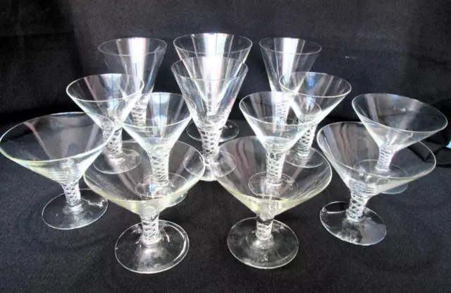 13 BEAUTIFUL VINTAGE  AIR TWIST STEMMED MARTINI & COCKTAIL GLASSES 1940s 3