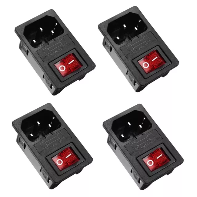 3Pin IEC320 C14 Inlet Module Plug Fuse Switch Male Power Socket (Pack of 4)