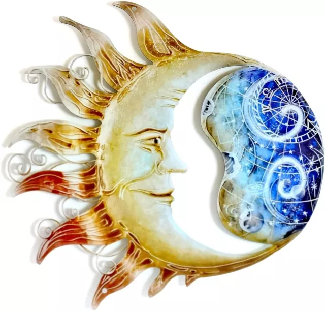 Metal Sun Moon Face Wall Plaque Decor Hang Art Patio Fence Porch Home Garden