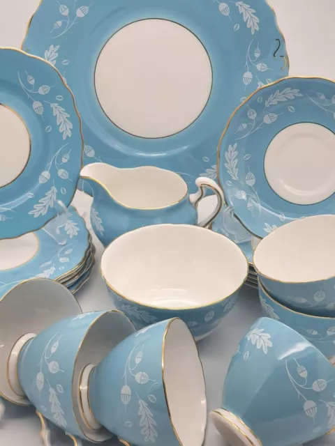 Bone China Tea Set Colclough For Six Trios Cake Plate Blue Vintage Floral 21pc 2