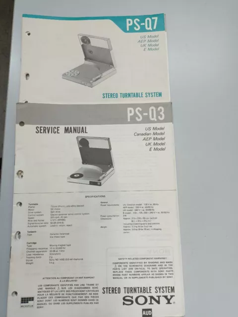 Service Manual Sony Stereo Turmtable System PS-Q3  PS-Q7