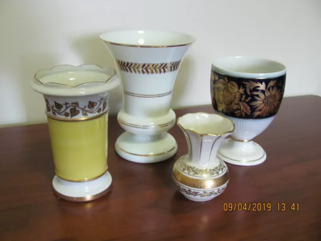 Antique Collection Of Four Gold Decorated Porcelain & Milk Glass Vases
