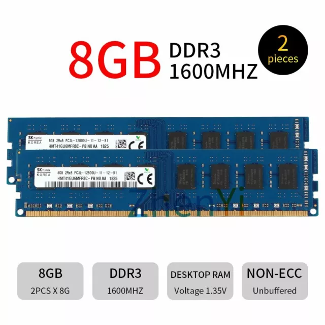 16GB 2x 8GB 4GB 2GB DDR3L 1600MHz PC3L-12800 2Rx8 DIMM Memory RAM SKHynix LOT BT