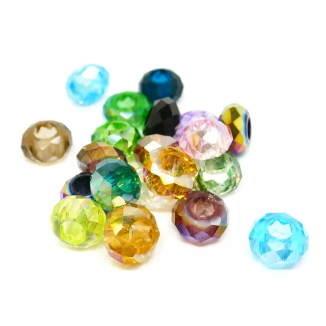 20 Faceted Glass Rondelle Beads - 14mm Large Hole 6mm Dia - Mixed Colours P01564