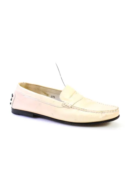 Tods Womens Patent Leather Slip On Penny Loafers Beige Size 37.5 7.5