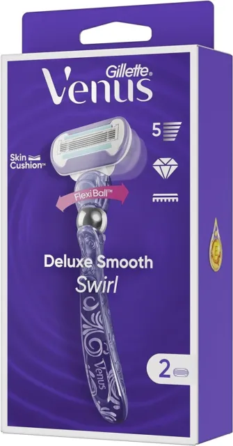 Pack Rasoir Gillette VENUS Deluxe Smooth Swirl + 2 Recharges de Lames Femme NEUF