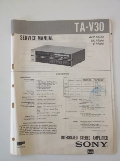 Schema SONY - Service Manual Integrated Stereo Amplifier TA-V30 TAV30