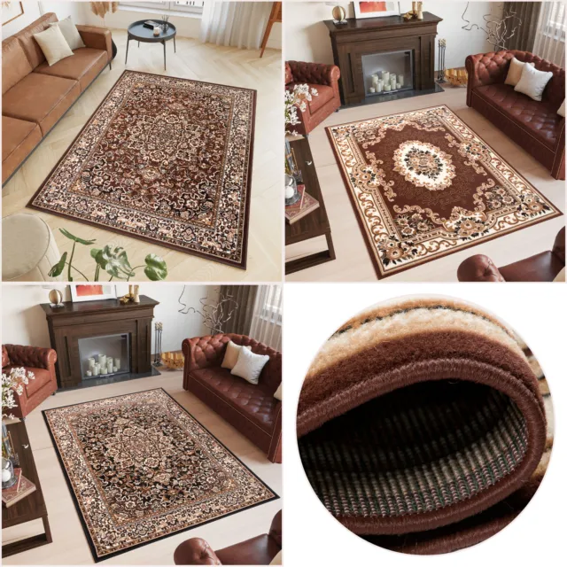 Teppich Klassisch Orientalisch Kurzflor Braun Beige Floral Muster Wohnzimmer