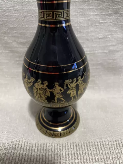 Spyropoulos Greek 24Kt Gold Leafed Goddess Surrounded This Black Vase. 2