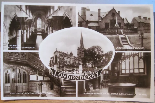 Irish Postcard RPPC LONDONDERRY Derry Multiview St Columb's Northern Ireland