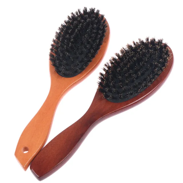 Hair Brush Wood Handle Boar Bristle Beard Brush Comb Detangling Straighte'm' 2