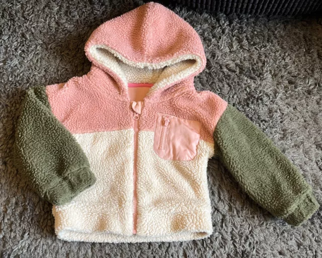 KIDS George AGE 2-3 YEARS Pink Multi TEDDY/fleece JACKET  HOOD, GIRL 92-98CM