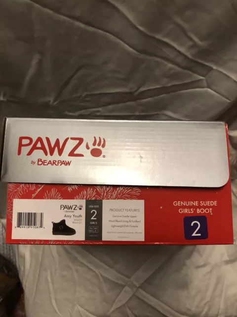 Bearpaw PAWZ Amy Youth Girls  Black Suede Boots size 2. New In Box FDB