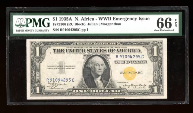 DBR 1935-A $1 North Africa Silver Fr. 2306 RC Block PMG 66 EPQ Serial R91094295C