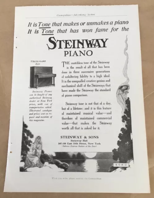 Steinway & Sons piano print ad 1909 originl vintage 1900s illus. art home decor