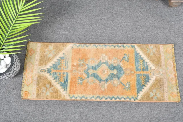 Vintage Teppiche, Oushak Teppich, 1,1x2,9 ft kleiner Teppich, türkischer...