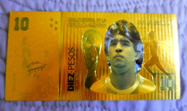 Maradona / Argentine : Billet Polymer  " Or " 10 Pesos